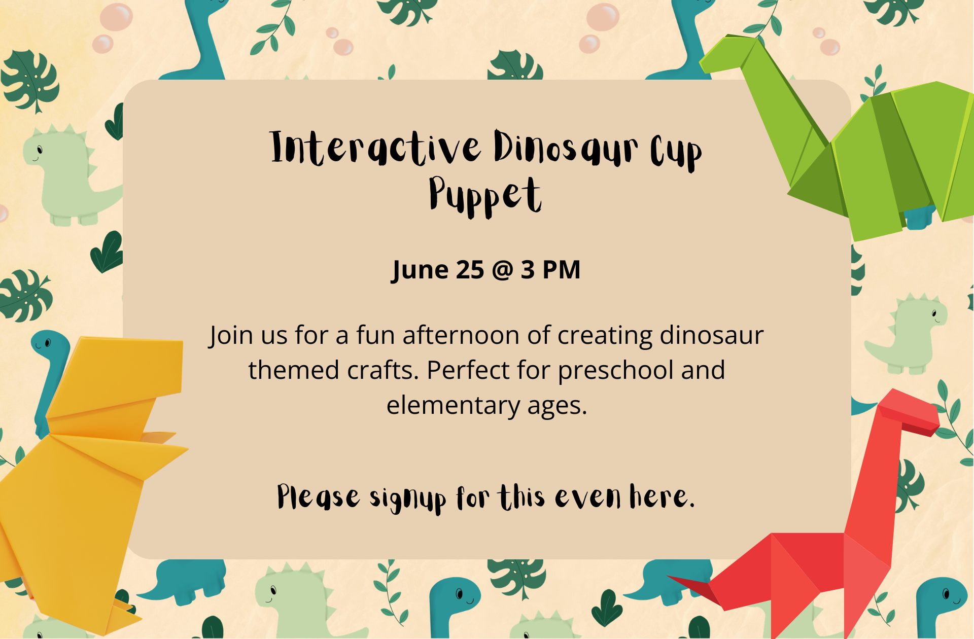 Dinosaur Cup Puppet Art