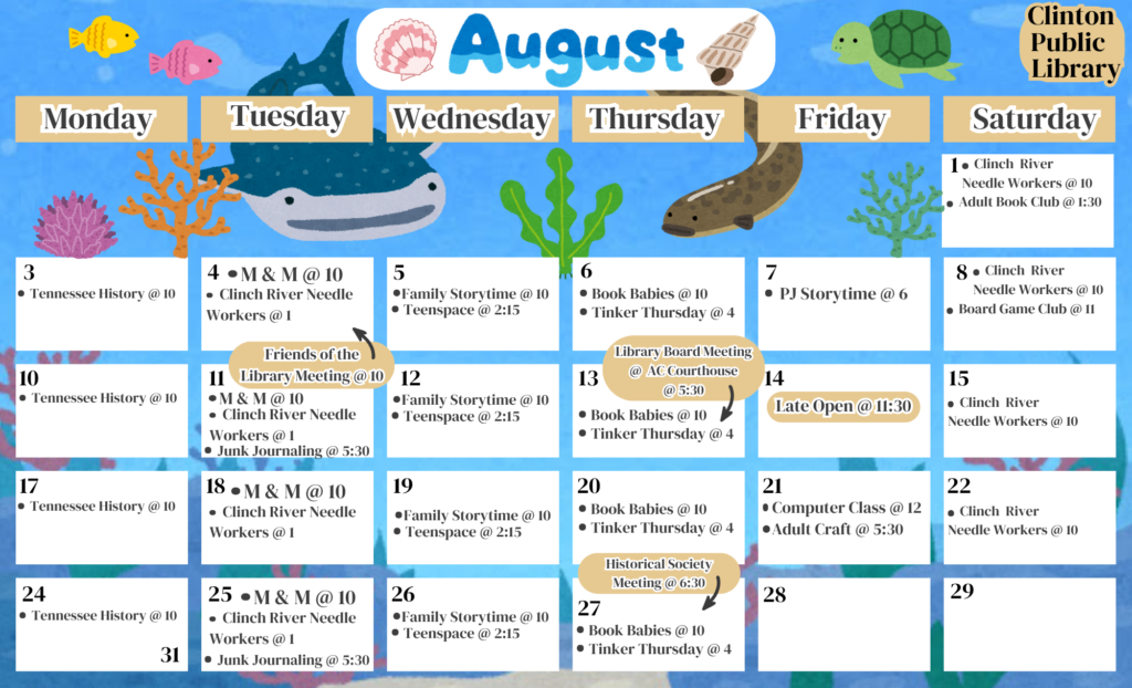 August Calendar of Events